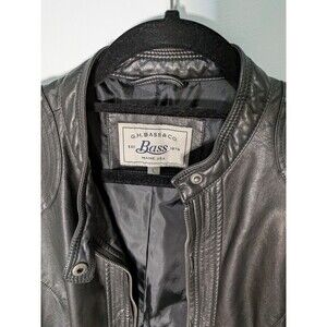 G.H. Bass Faux Leather Moto Jacket Women's L Black Biker Zip Quilted Stretch